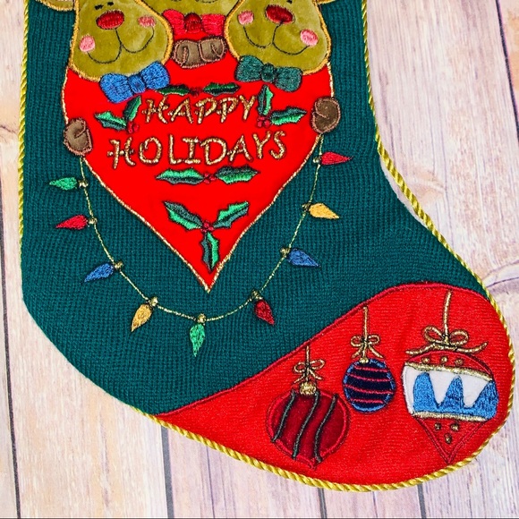 Christmas stocking Happy Holidays deer embroidered - Picture 2 of 3